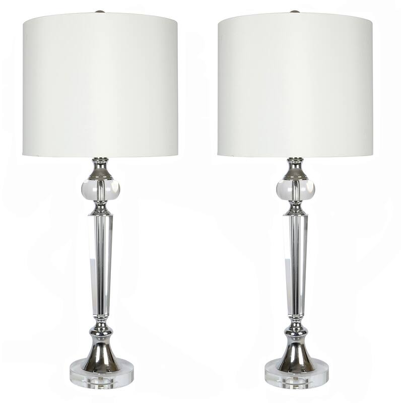Torch 28.5" Clear Crystal Table Lamp W/ Silk-Like Drum Shade