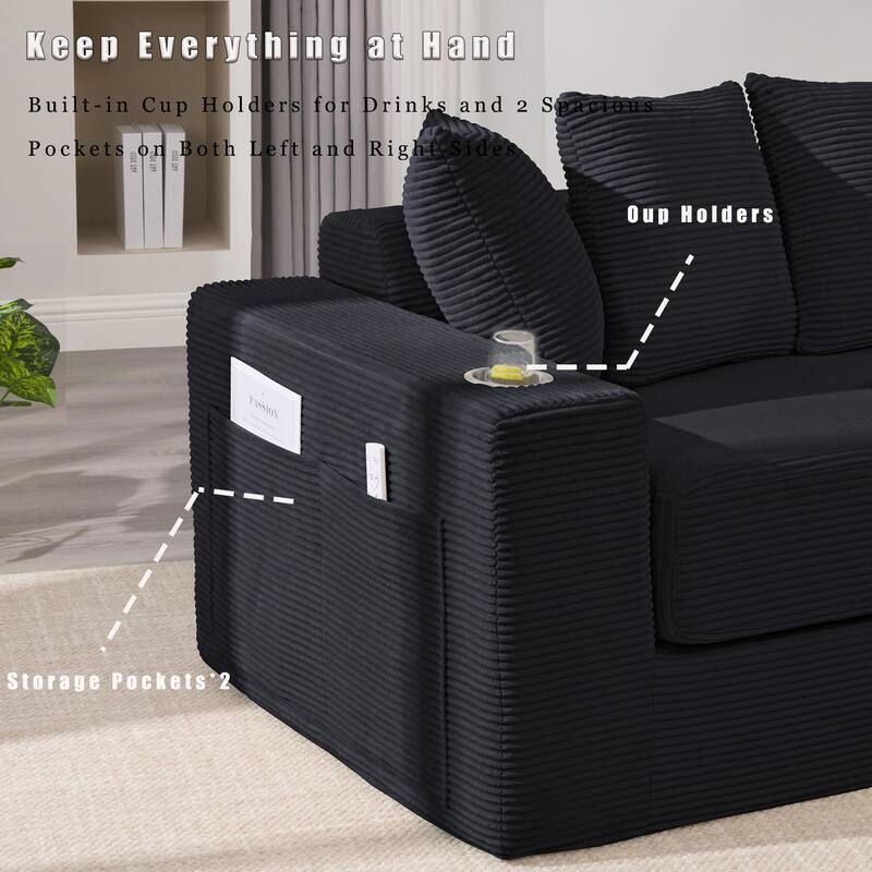 2-in-1 Convertible Sleeper Sofa, Floor Folding Couch, Sofa Bed with Side Pocket, Pull Out Loveseat with Cup Holders