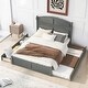preview thumbnail 10 of 15, Queen Size Wood Platform Bed with Trundle Bed & 2 Storage Drawers Antique Grey - Queen