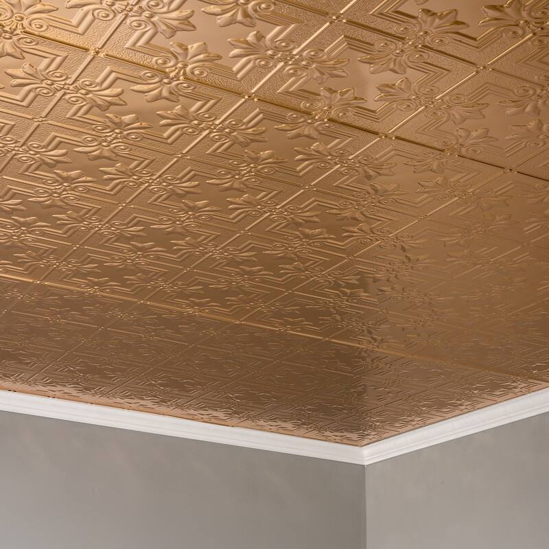 FASÄDE Regalia Decorative Vinyl 2ft x 4ft Glue Up Ceiling Panel in Polished Copper (5 Pack)