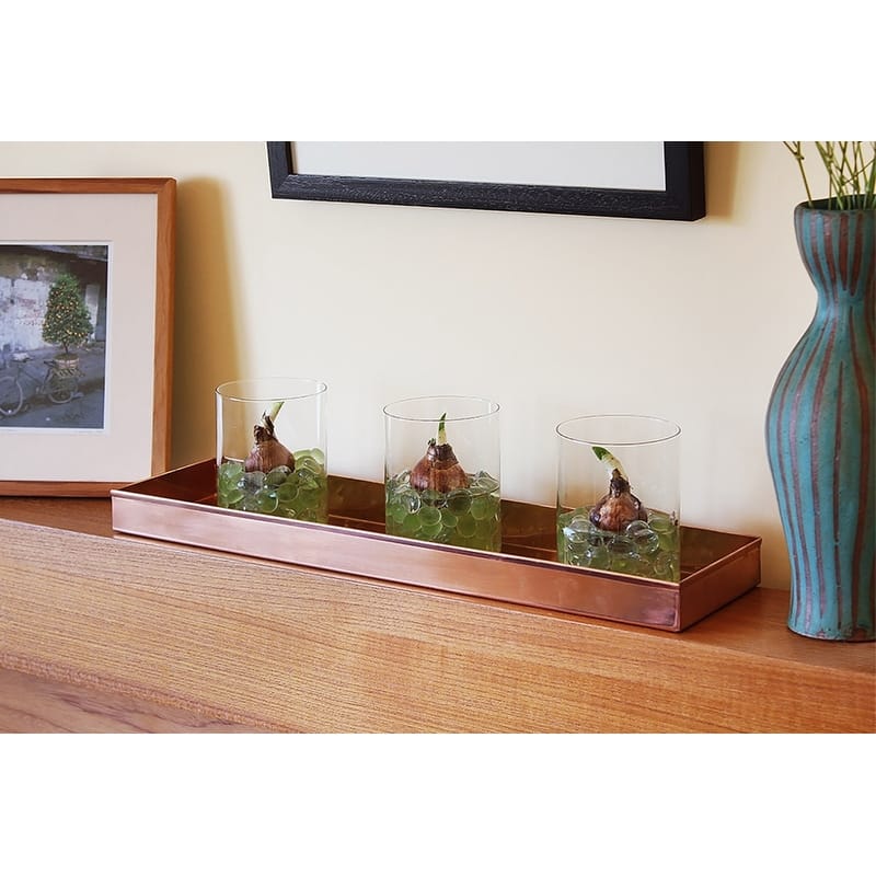 Achla Designs Long Decorative Stainless Steel Tray, Polished Copper Plated