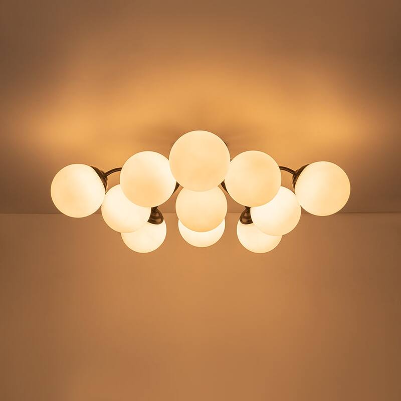 Milky Glass Globe Brass Sputnik Bubble Ceiling Light - 30in Chandelier