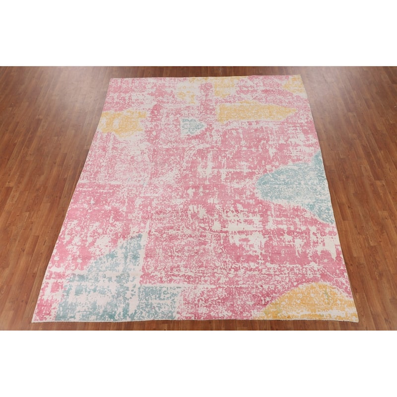 All-Over Pink Abstract Area Rug Hand-Knotted Wool Carpet - 8'0" X 9'11"
