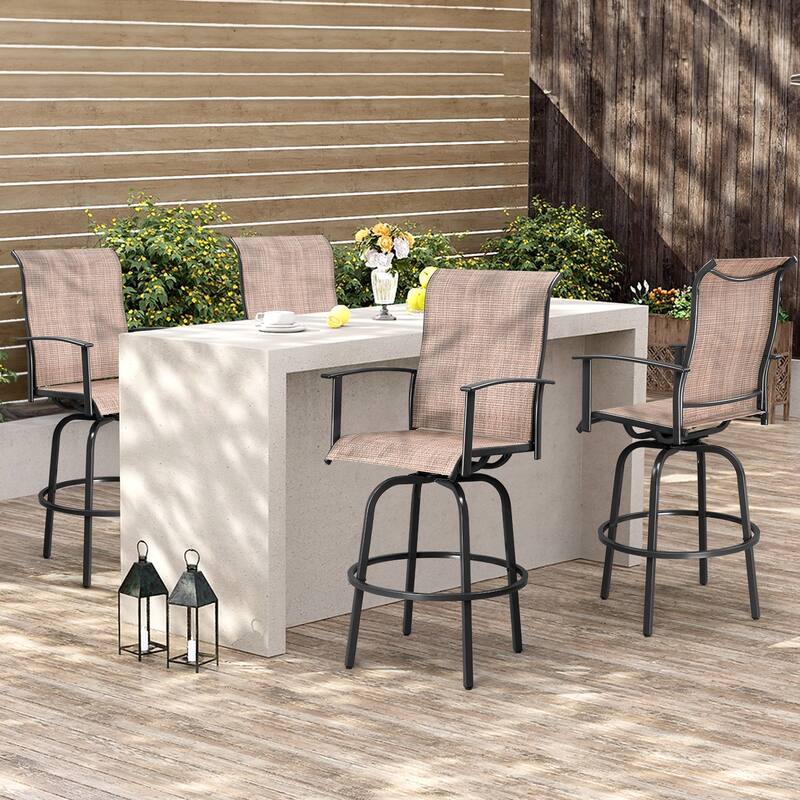 2 Pieces Wrought Iron Swivel Bar Chairs for Patio or Kitchen - 23.23" x 26.38" x 51.38"