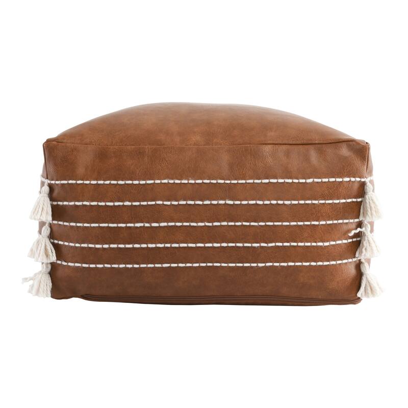 Villa by Classic Home 24" Vegan Leather Brown Pouf