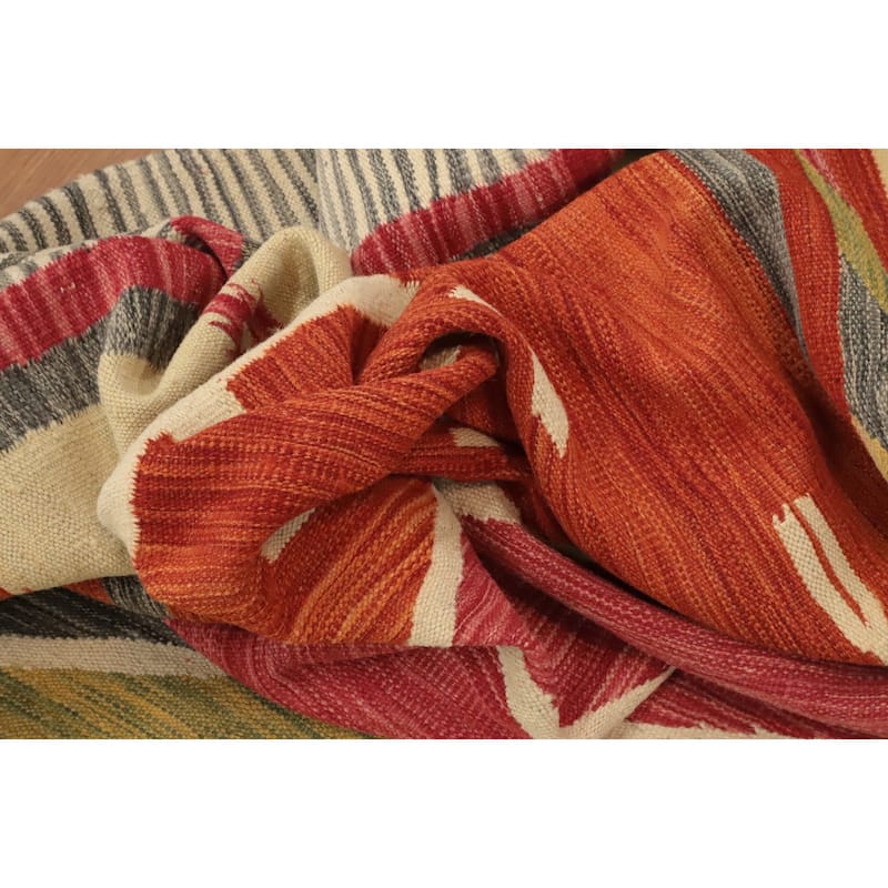 Hand Woven Oriental 100% Wool Carpet Southwestern Geometric Multi-Colored Kilim Area Rug - 12' 8'' X 9' 5''