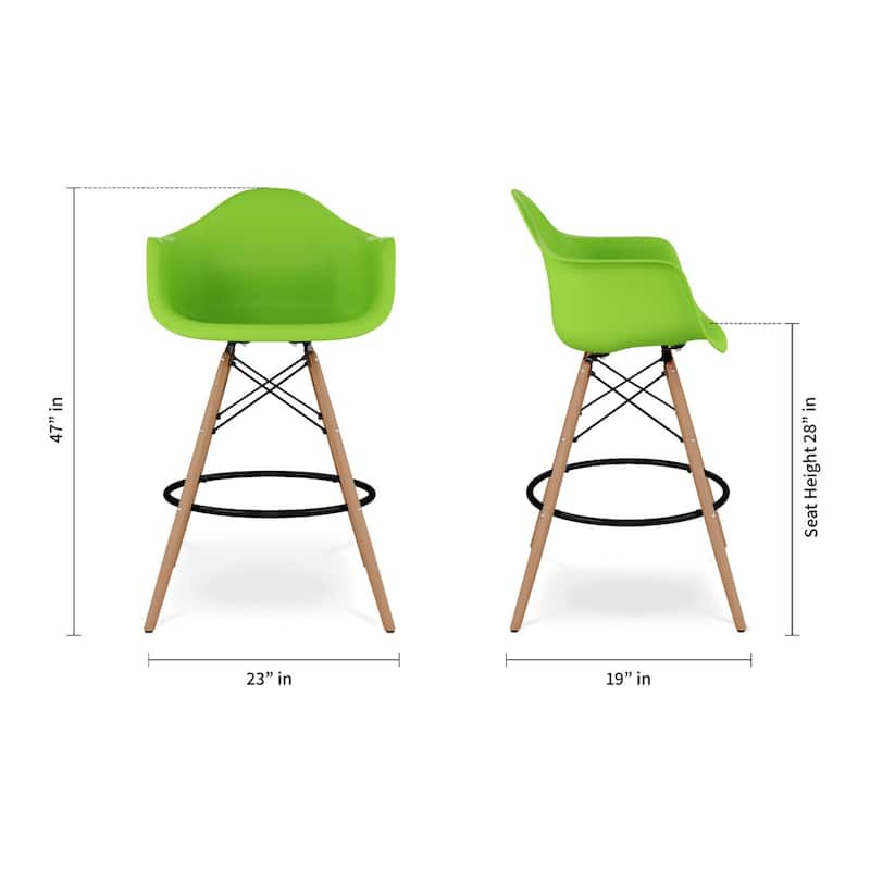 Wood Plastic Bucket Seat Counter Height Chair with Arms and Footrest - 19” x 23” x 47” (D x W x H)