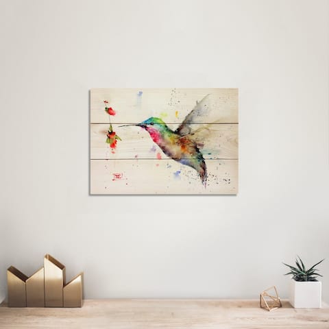 Colorful Hummingbird Watercolor Wood Art Print
