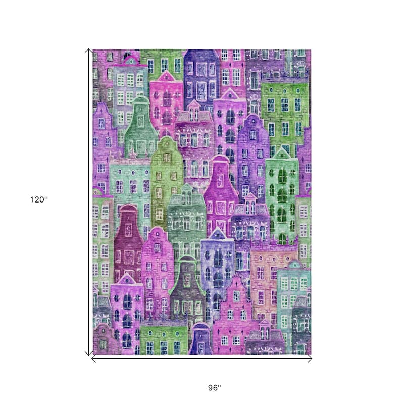 HomeRoots Village Houses Transitional Rectangle Outdoor Rug