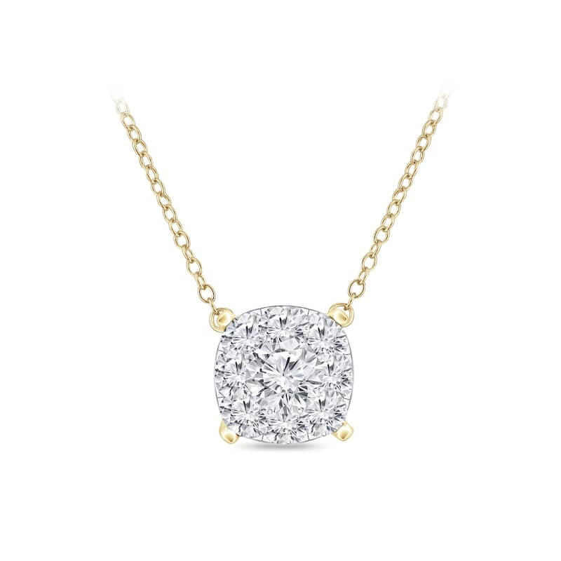 Auriya 14k Gold Pave Diamond Cushion Shape Halo Necklace 1/8ct TW (H-I, I1-I2)