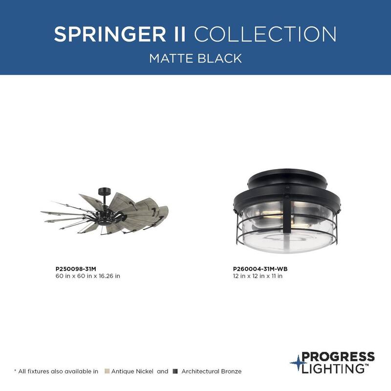 Springer II Collection 60-in Twelve-Blade Matte Black Modern Farmhouse Windmill Ceiling Fan - 60 in x 60 in x 16.26 in