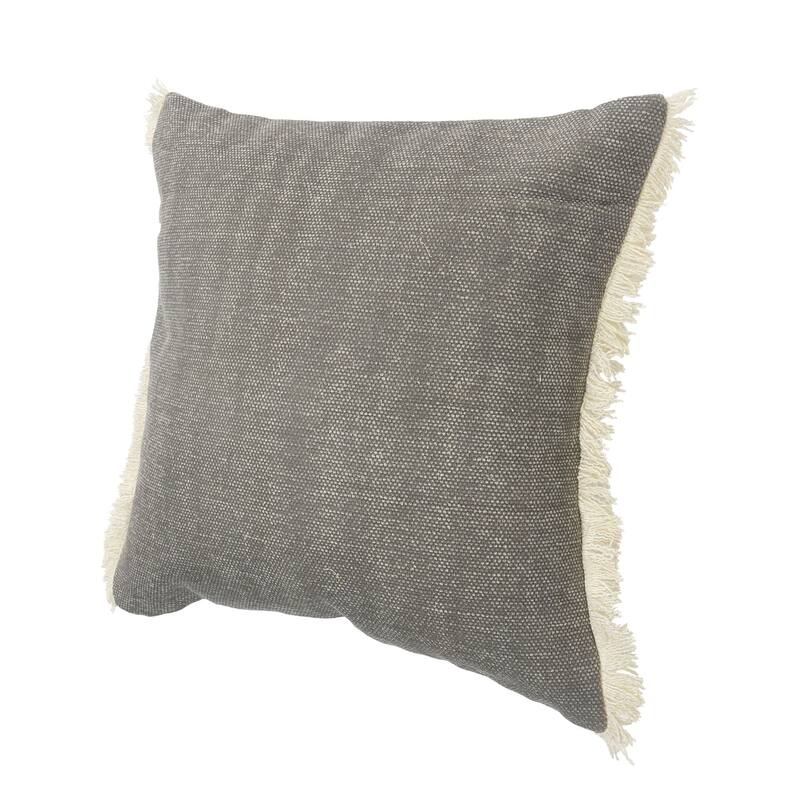 20" Charcoal Gray Solid Fringed Square Throw Pillow