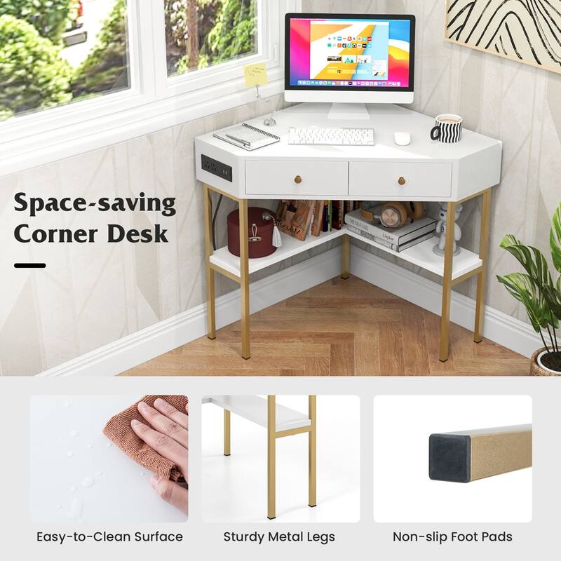 Costway Corner Computer Desk Writing Workstation Study Desk w/ 2
