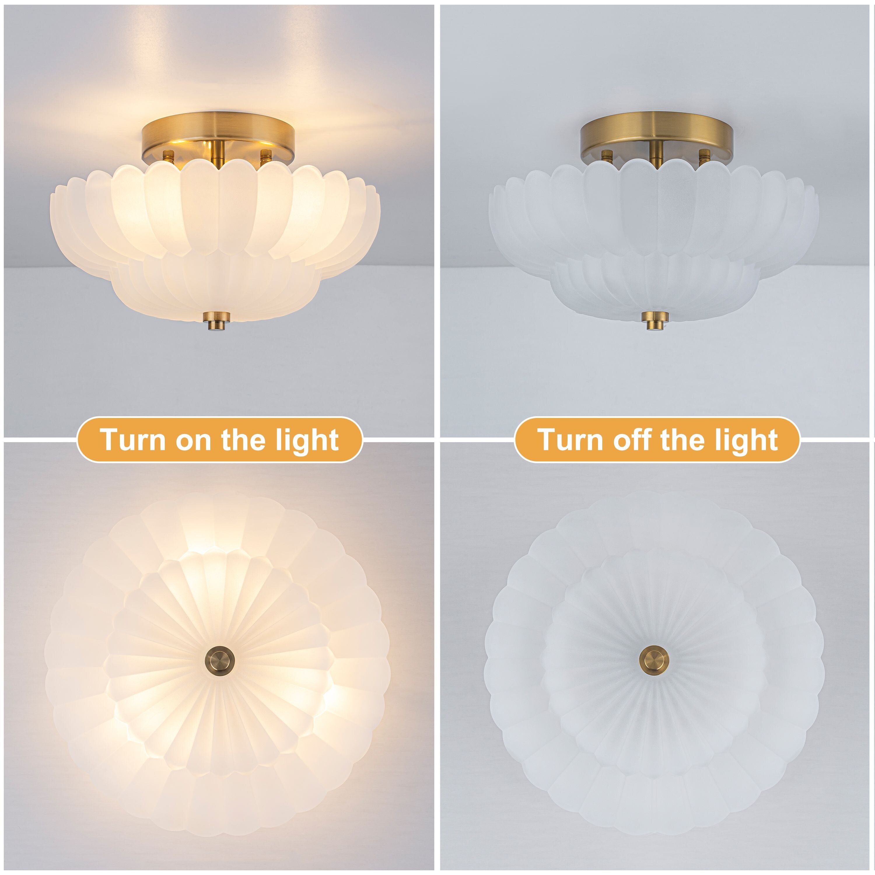 Starsky Modern 3-light Glass Semi Flush Mount Ceiling Light - On