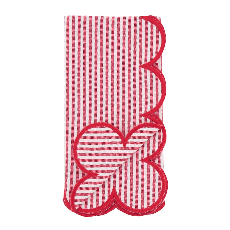 Striped Pattern Cotton Decorative Napkins (Set of 4) - Finished Edge Detail for Dining and Entertaining, 20"x20"