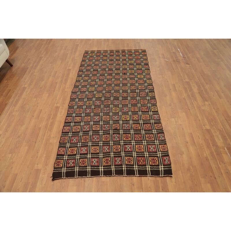 Hand Woven Oriental 100% Wool Carpet Southwestern Tribal Multi-Colored Kilim Runner Rug - 9' 1'' X 4' 2''