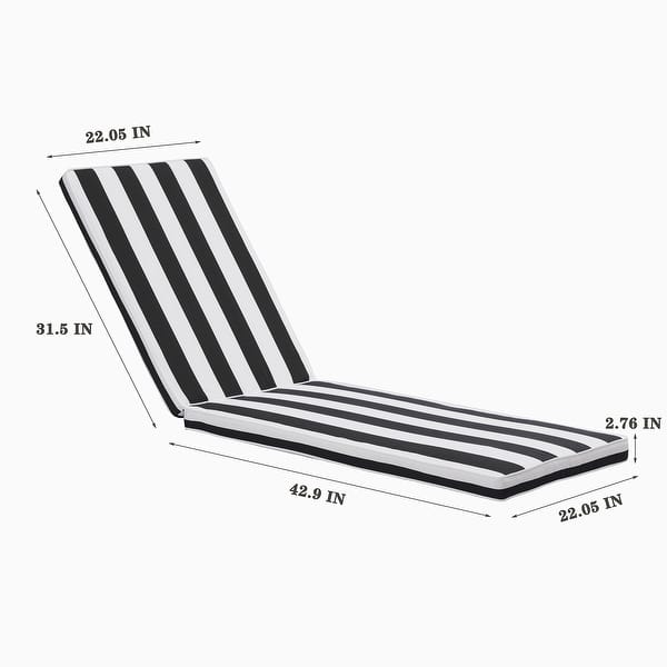 2 Pieces Set Black White Outdoor Chaise Lounge Chair Seat Cushion