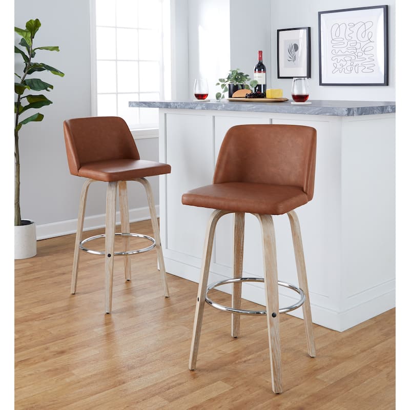 The Gray Barn Vallberga 30" Fixed-Height Bar Stool with White Washed Wood Base (Set of 2)