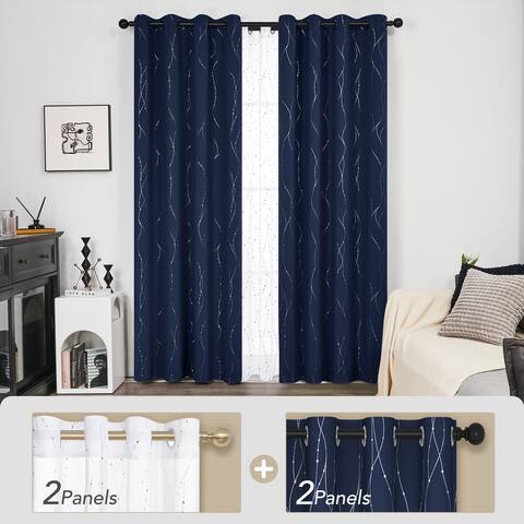Deconovo Mix and Match Blackout and Sheer 4 Piece Dots and Line Curtain Panel Set