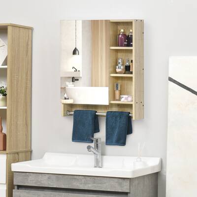 kleankin 23.5 Inch x 27.5 Inch Medicine Cabinet with Mirrored Door, Adjustable Shelf, Towel Rack - 23.5" x 6" x 27.5"