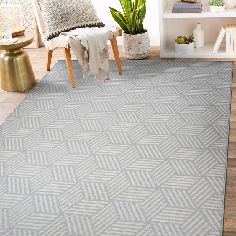Contemporary Geometric Cubes Indoor/Outdoor Area Rug