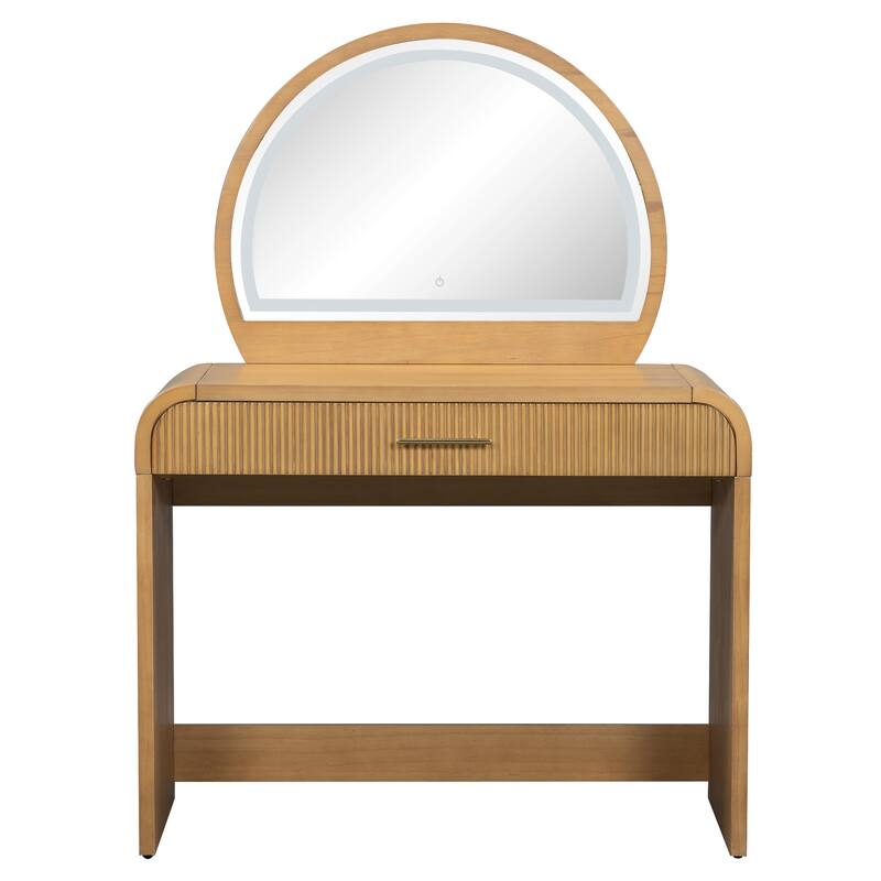 39" Makeup Vanity Desk Bedroom Dressing Table with Curved Touch LED Light Makeup Mirror