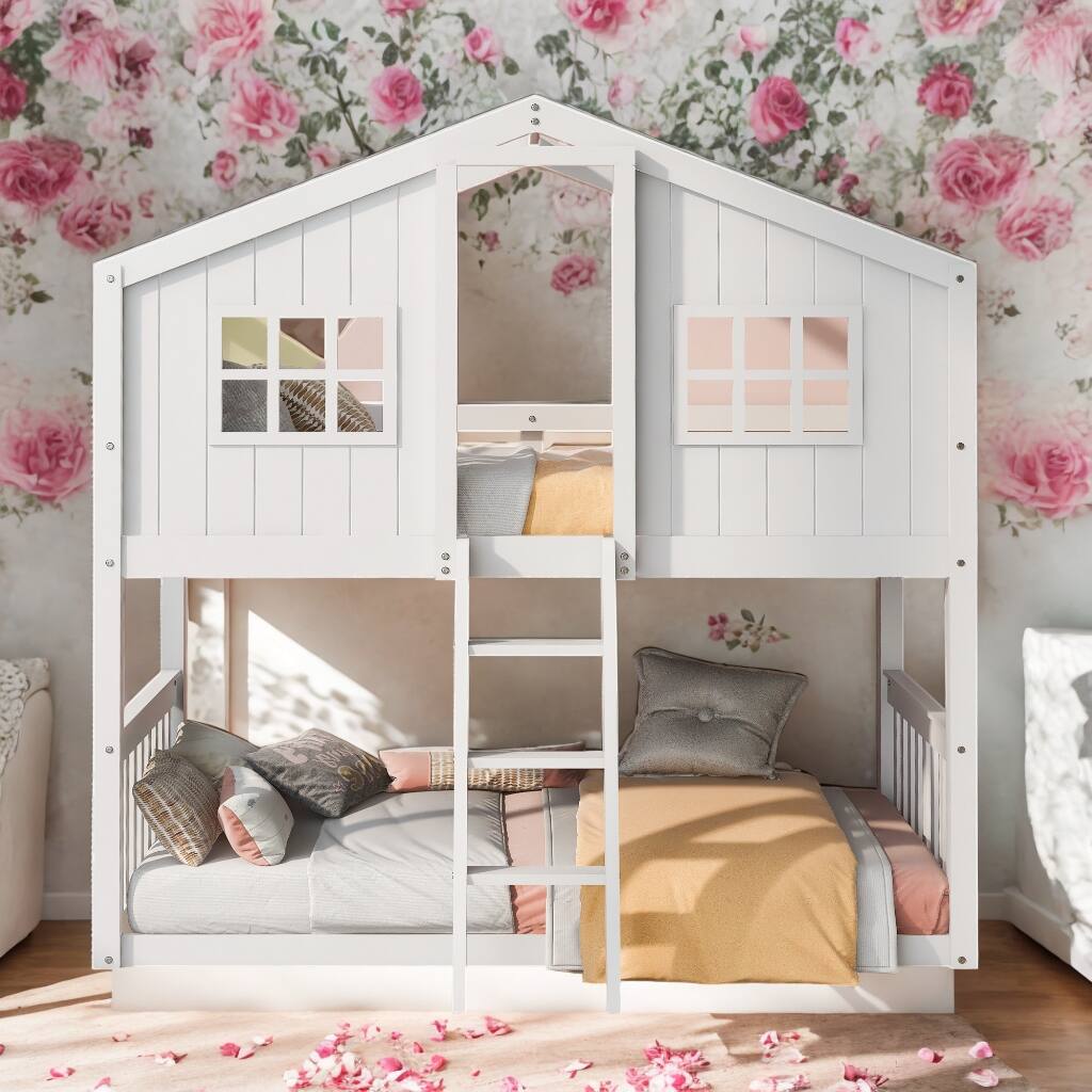 Multifunction Twin Over Twin House Bunk Bed With Ladder For Bedroom
