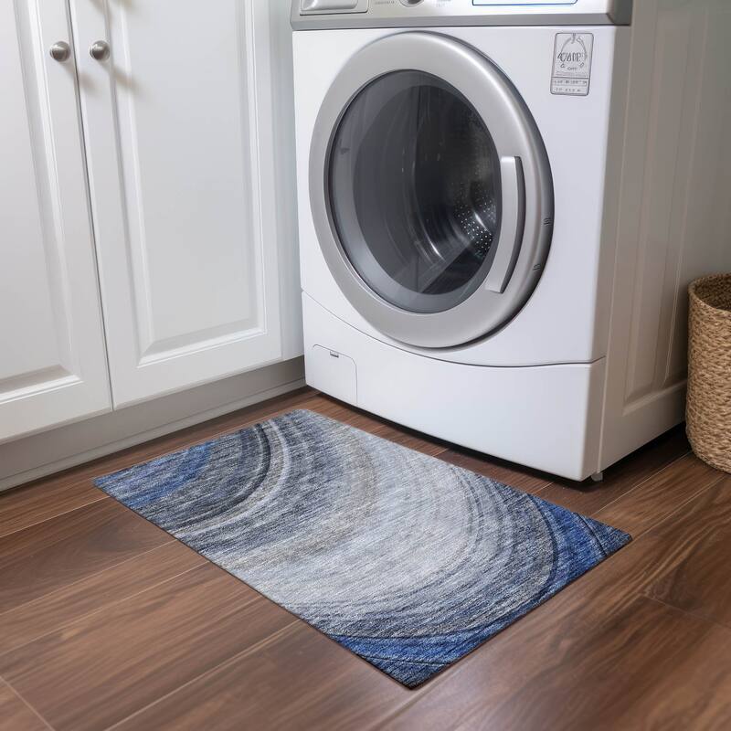 Machine Washable Indoor/ Outdoor Chantille Abstract Wave Rug - Blue - 1'8" x 2'6"