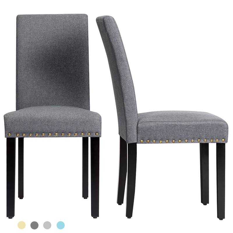 Costway Set of 2 Fabric Dining Chairs Upholstered with Nailhead Trim - See Description
