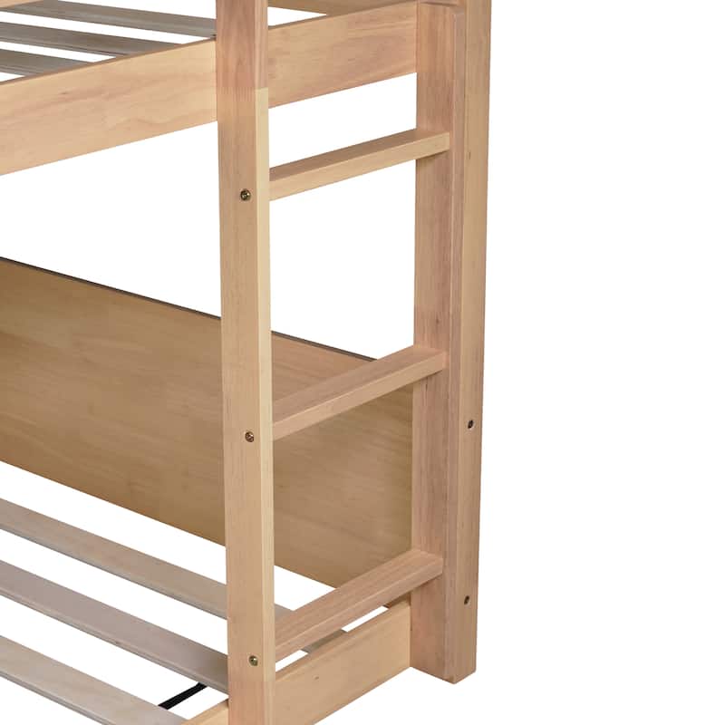 Twin over Twin Floor Bunk Bed,Rubber Wood House Shaped Bunk Bedframe