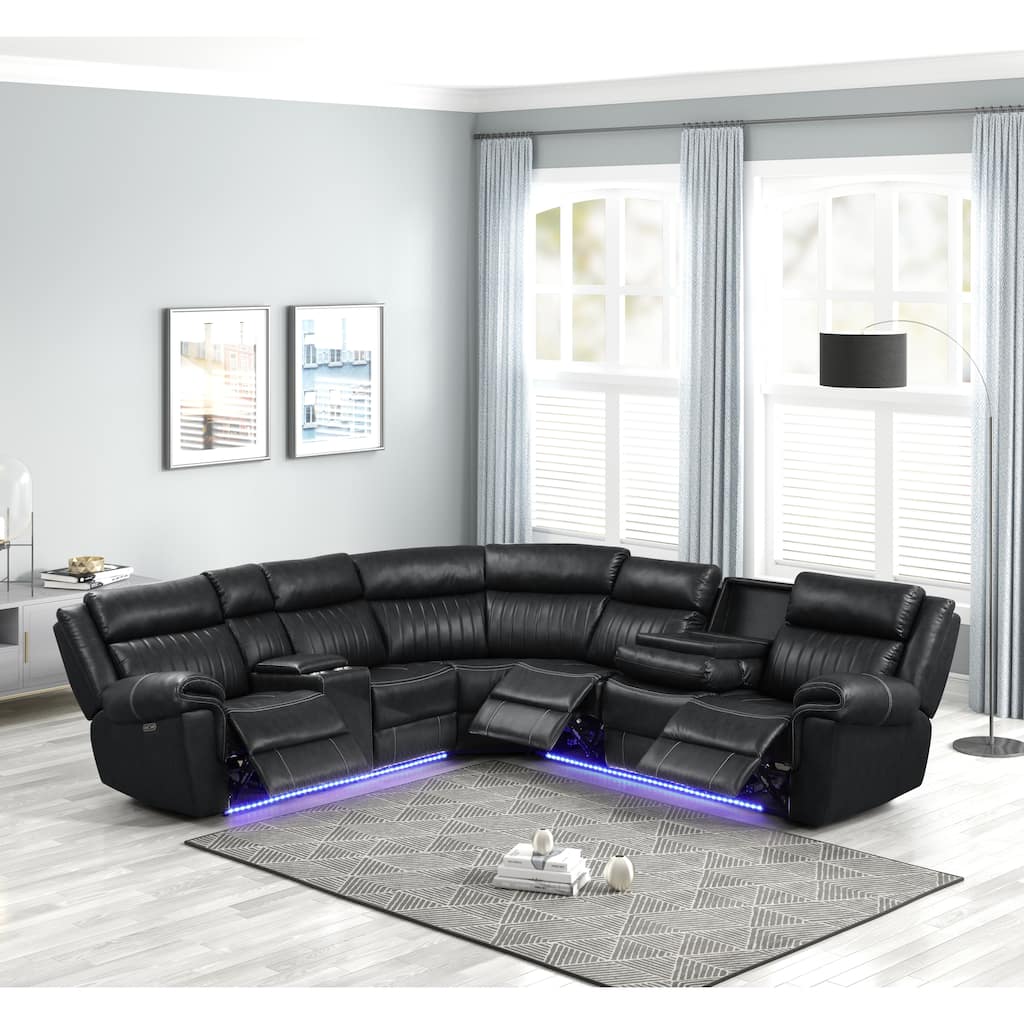 Aviator Modern & Contemporary Sectional Sofa Made with Wood & Built in LED Lights, Bluetooth Speakers & Cup Holders