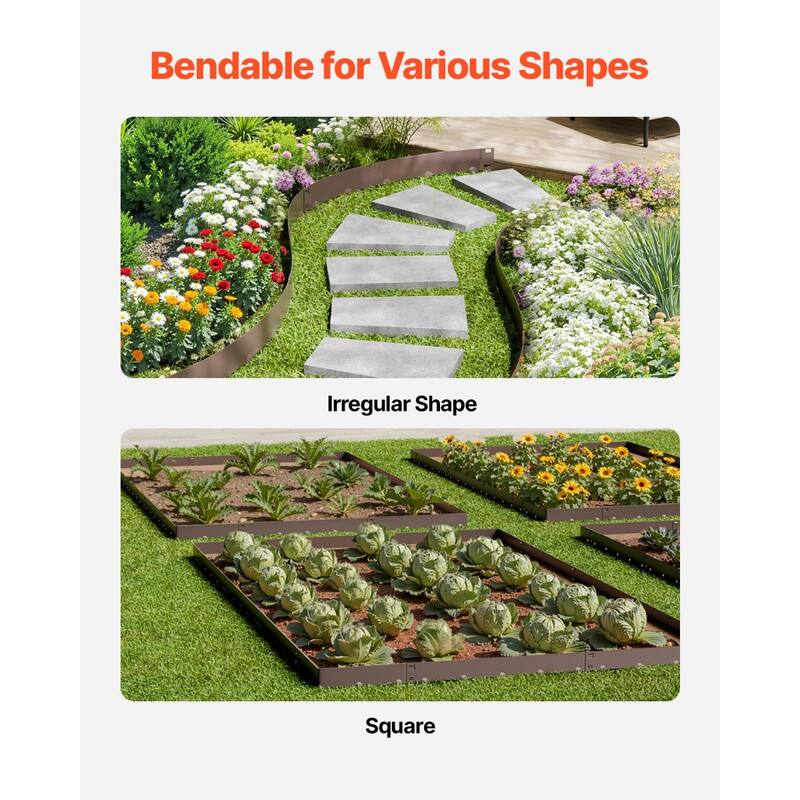 39" Long Brown Galvanized Metal 5-Piece Flexible Landscape Garden Edging Border with Spikes - 39 x 7.13 x 0.06 in