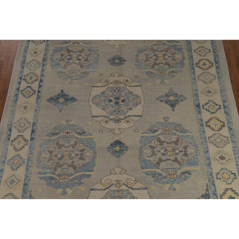 Hand Knotted Oriental 100% Wool Carpet Transitional All-Over Beige & Ivories Oushak Area Rug - 10' 9'' X 8' 5''