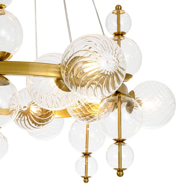 Mid-Century 10-Light Glass Globe Bubble Round Wheel Chandelier