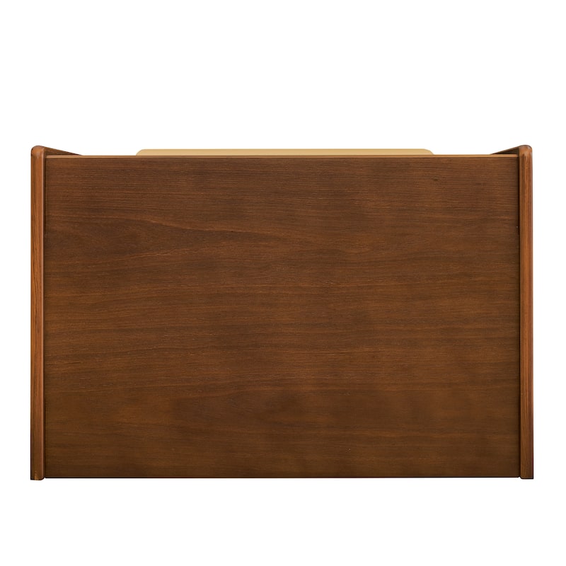 GDFStudio - Everlyn Solid Wood Mid Century Modern Nightstand with Charging Station and Louver Design with 2 Drawer