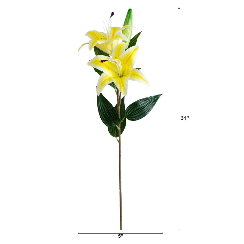 Lily Artificial Floral Stem Sprays - 31" - Set of 3 - Yellow