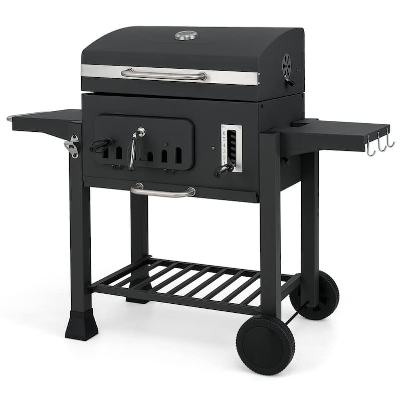 Large Backyard BBQ Grill with 6-Level Charcoal Tray and Thermometer Foldable Side Shelves - 52" x 22.5" x 42"
