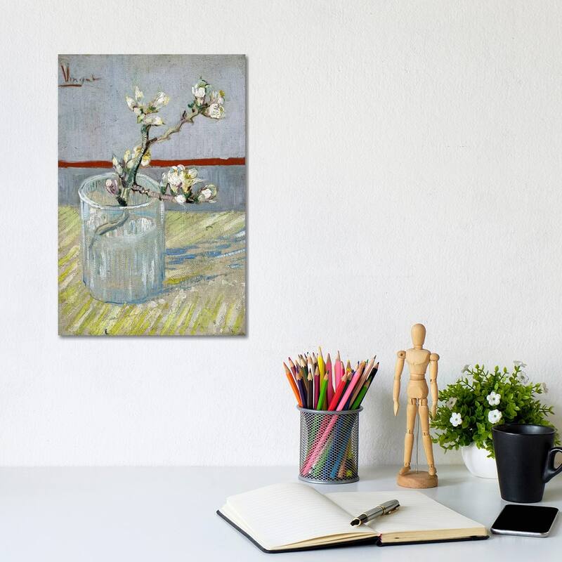 iCanvas "Sprint of Flowering Almond Blossom in a Glass" by Vincent van Gogh Canvas Print - 12x8x0.75