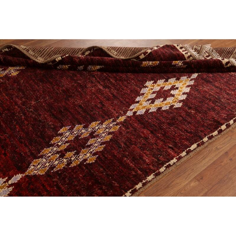 Hand Knotted Oriental 100% Wool Carpet Modern Tribal Red Moroccan Area Rug - 8' 3'' X 5' 3''