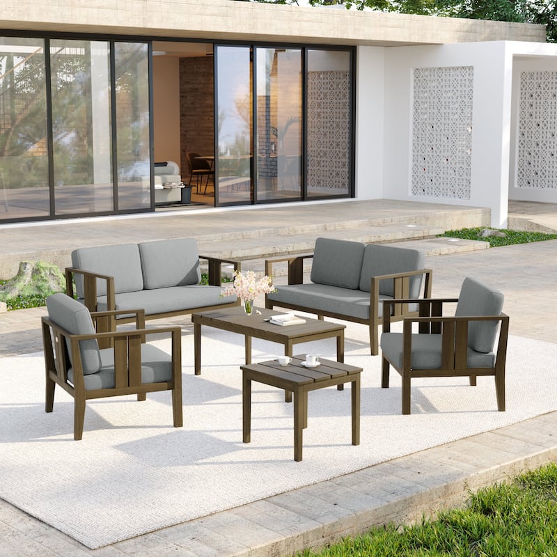 Casual 6-Piece Outdoor Patio Furniture Set In Solid Teak Wood