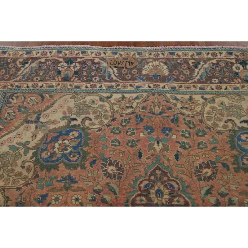 Medallion Tabriz Persian Vintage Rug Hand-Knotted Pink Wool Carpet - 6'10" x 9'8"