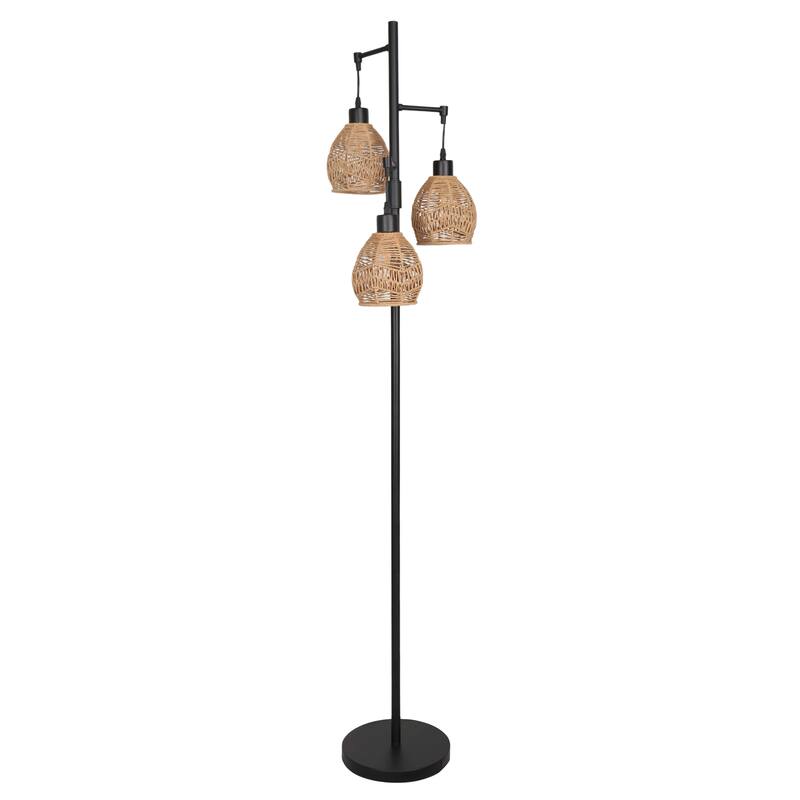3-Light Woven Rattan Globe Tree Tall Floor Lamp