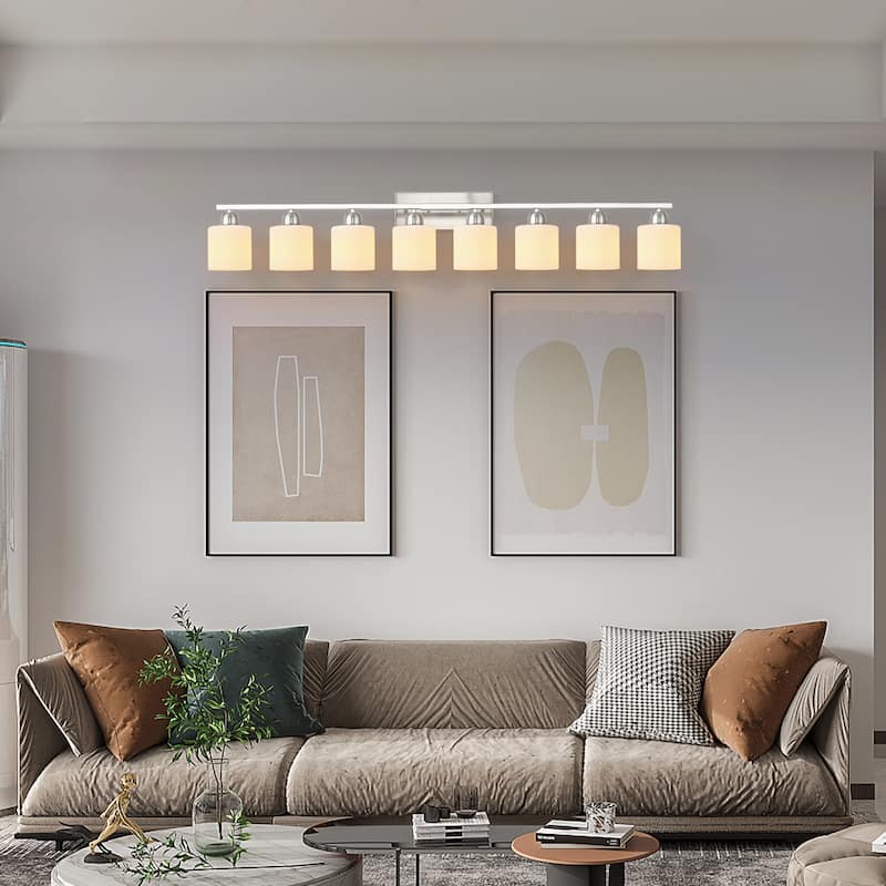 8-Light Bathroom Light Fixtures Over Mirror, 52inch Modern Vanity Lights with Frosted Glass Shade - Chrome