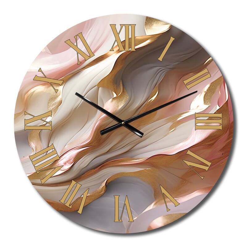 Designart "Subtle Serenity Liquid Art Gold Waves I" Abstract Shapes Oversized Wall Clock