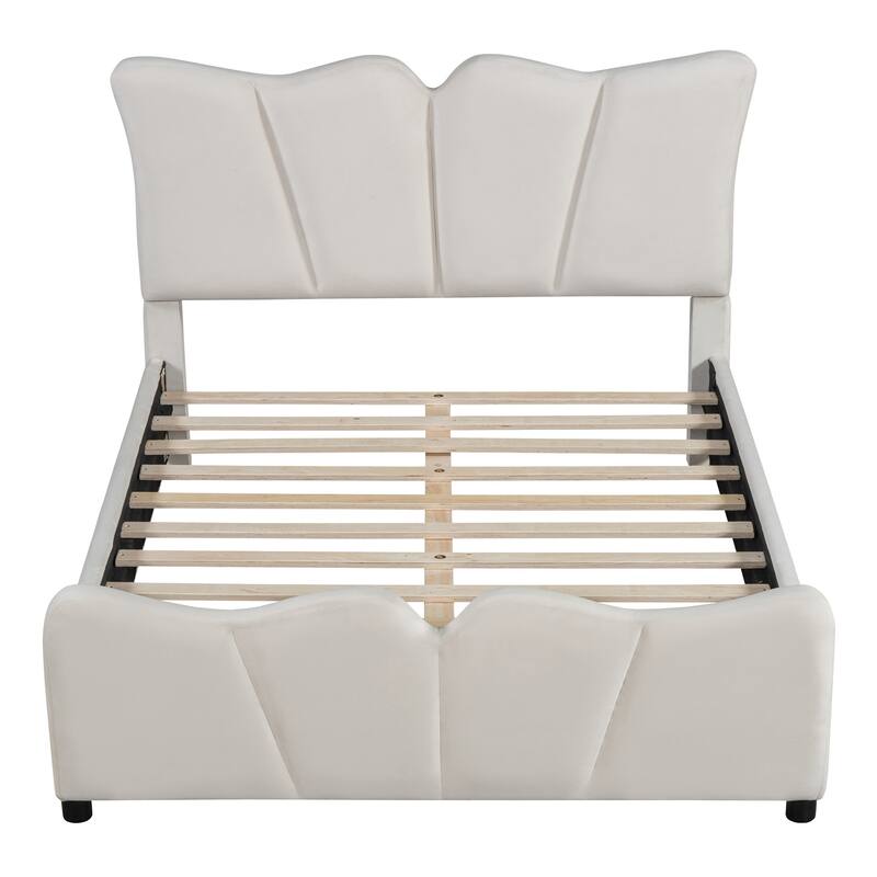 HomeRoots Beige Tufted Velvet Upholstered Full Bed Frame