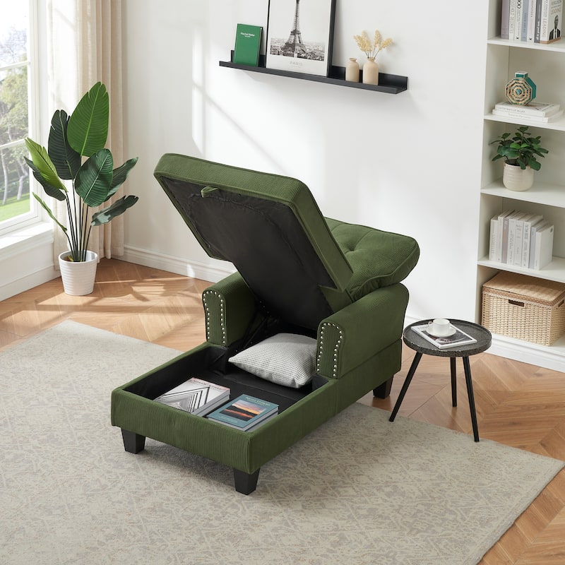 Elegant Corduroy Indoor Recliner Chair Upholstered Lounge Chair Sleeper Sofa Bed Storage Bench with Nailhead Trim