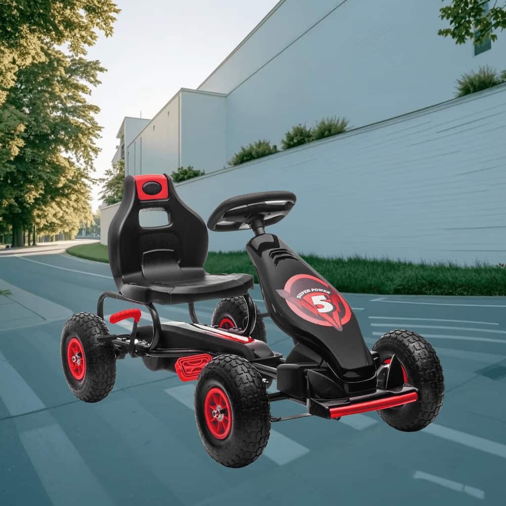 Pedal Power Car, Ride On Go Kart for Kids 5-12 Years, Rubber Wheels, Handbrake, Freewheel, Adjustable Seat, for Boys and Girls