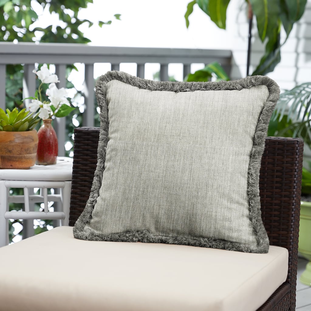 Sunbrella Canvas Granite and Charcoal Fringe Indoor/ Outdoor Pillow - 18 in x 18 in