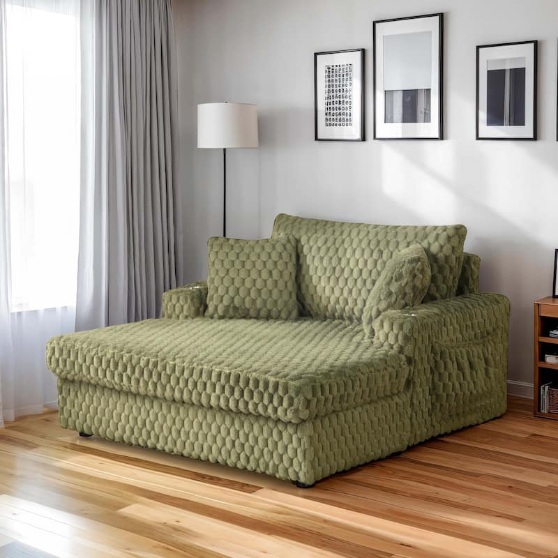 Furniture of America Lanturn Modern Soft Upholstered 2-Arm Oversized Chaise - Olive Green