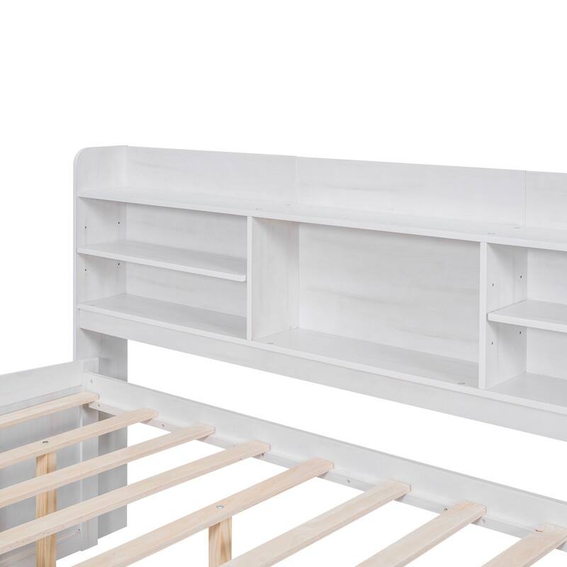 Wooden Captain Platform Bed with Trundle,3 Drawers and Built-in Bookshelves